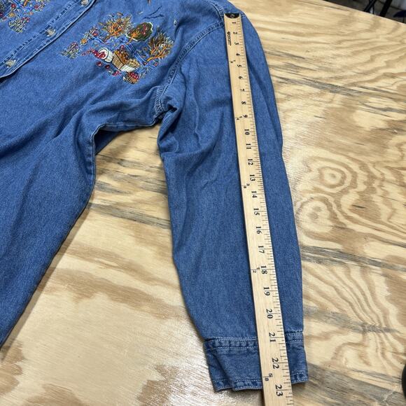 Vtg Bobbie Brooks Embroidered Fall Apples Blue Denim Shirt Women's Size 26W/28W - Picture 12 of 13